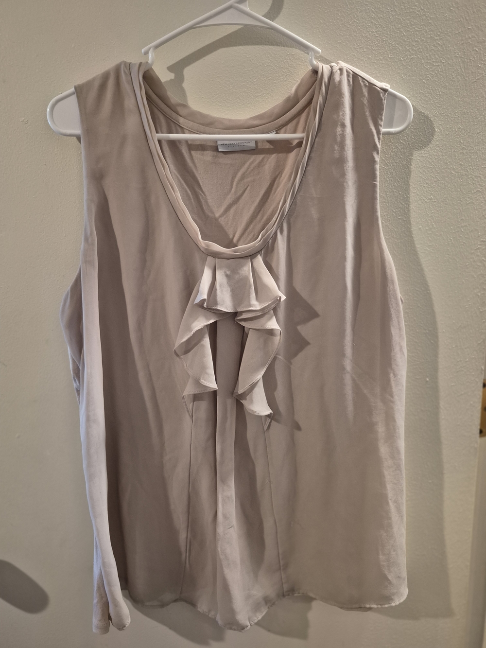 New York & Company Sleeveless Ruffle Front Top - Light Beige